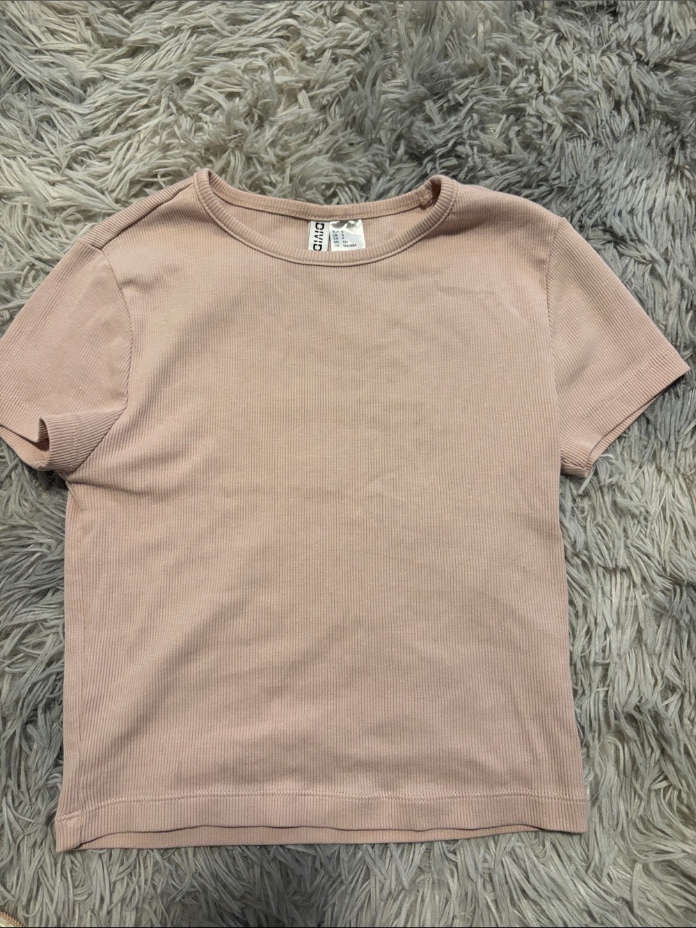 Divided Short Sleeve Ribbed Tee - Light Pink